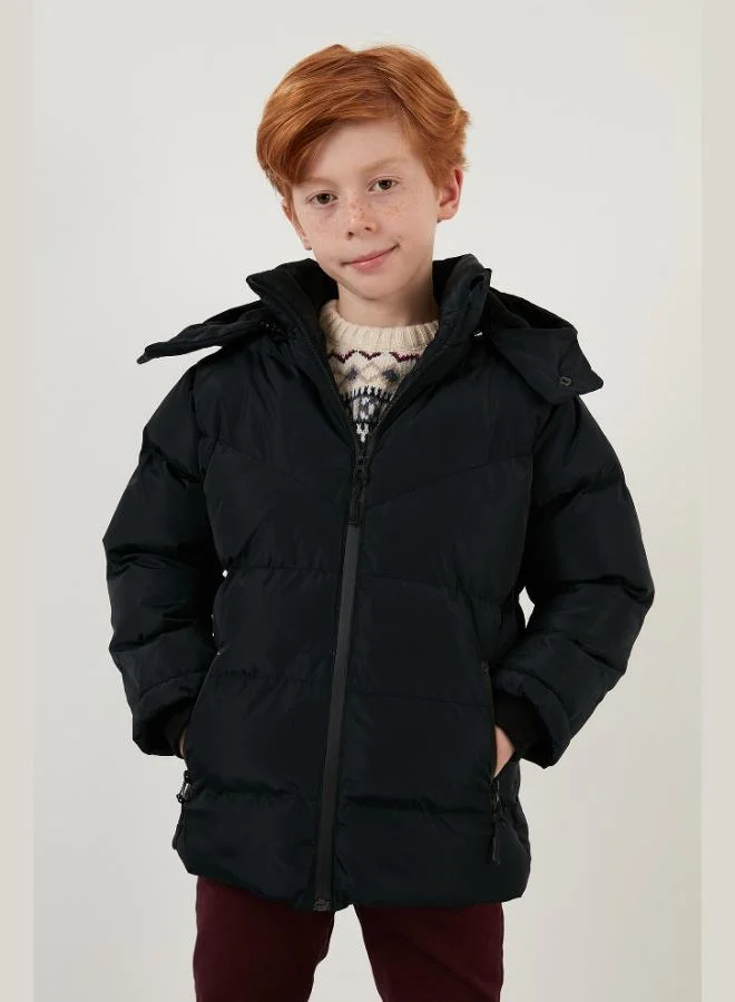 ليلا معطف شتوي للأولاد بغطاء رأس قابل للإزالة وبطانة قطيفة وجيوب