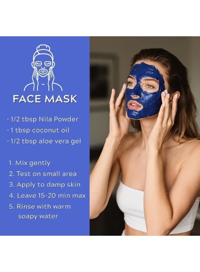 Viareline Blue Nila Powder Moroccan, Moroccan Nila Blue Powder, Indigo Powders for Hair Care, Nila Mask Brightening Dark Elbows, Knees, Underarms, Reduce Dark Spots, 200g - Image 3