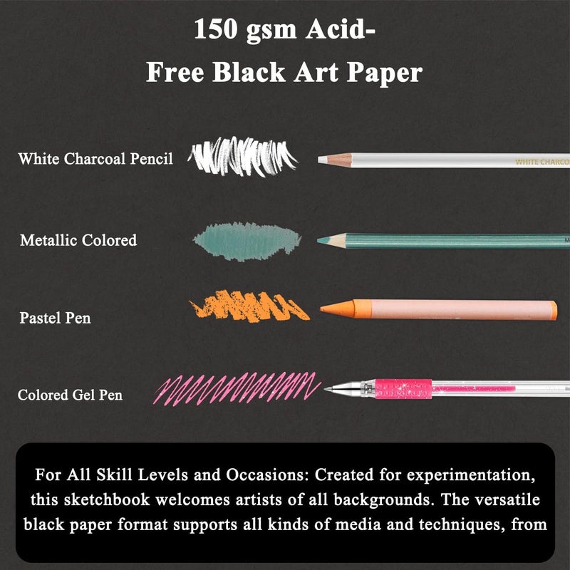 Fuxi Black Paper Sketchbook, 2-Pack - 5.5" x 8.5" | 90lb/150gsm Black Sketch Paper, 50 Sheets Per Pad - Image 4