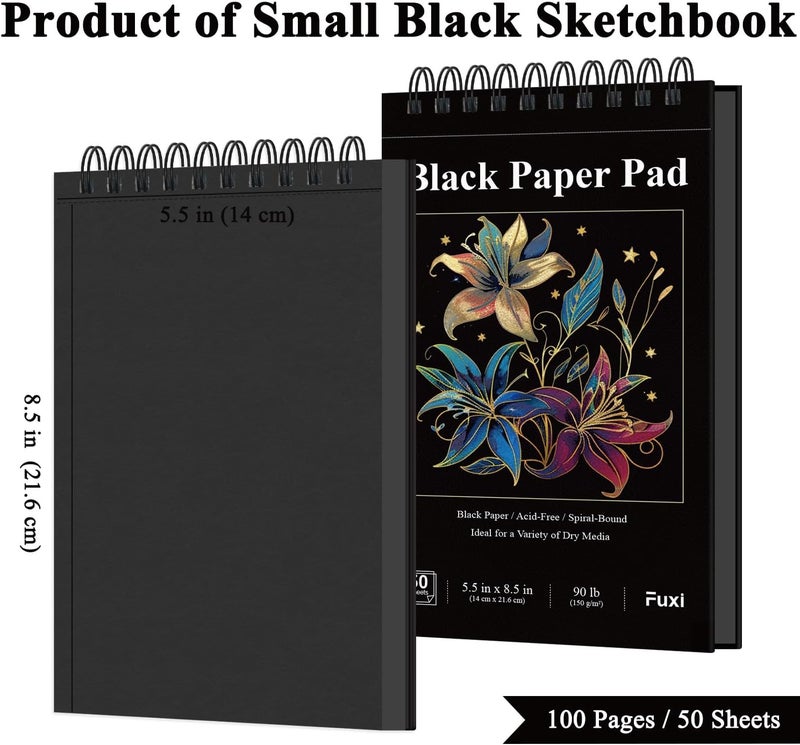 Fuxi Black Paper Sketchbook, 2-Pack - 5.5" x 8.5" | 90lb/150gsm Black Sketch Paper, 50 Sheets Per Pad - Image 2