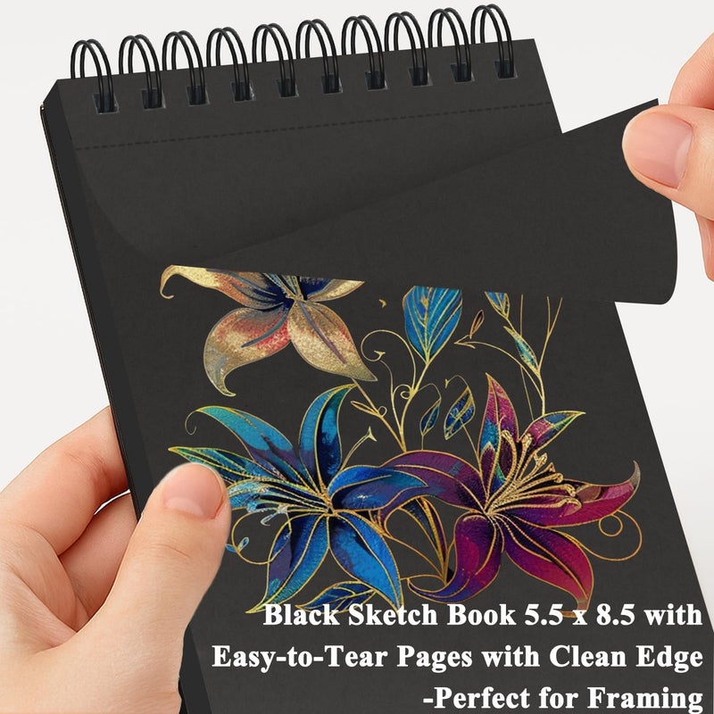 Fuxi Black Paper Sketchbook, 2-Pack - 5.5" x 8.5" | 90lb/150gsm Black Sketch Paper, 50 Sheets Per Pad - Image 5