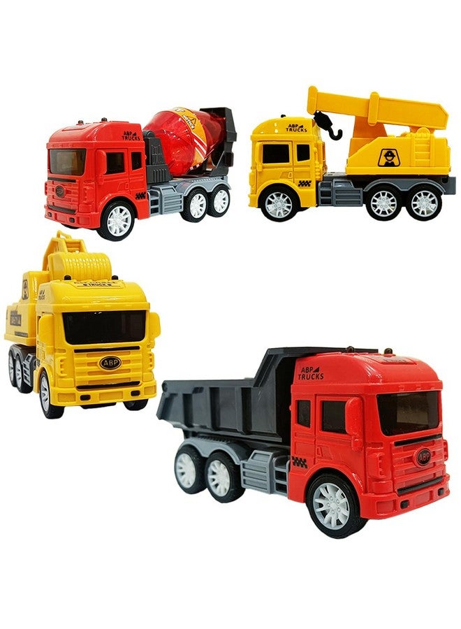 Wembley 4Pcs Construction Vehicle Truck Push & Go Playset Friction Powered Truck for Kids Age 2 3 4 5 6 Year Unbreakable Realistic Toy Truck with Crane Dumper Excavator Mixer Truck - Image 1