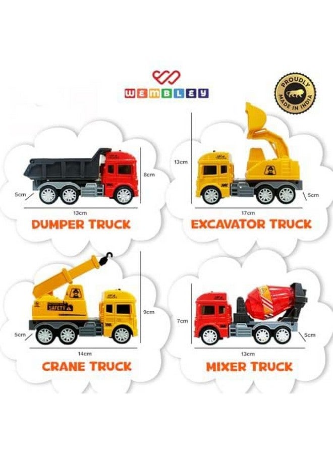 Wembley 4Pcs Construction Vehicle Truck Push & Go Playset Friction Powered Truck for Kids Age 2 3 4 5 6 Year Unbreakable Realistic Toy Truck with Crane Dumper Excavator Mixer Truck - Image 2
