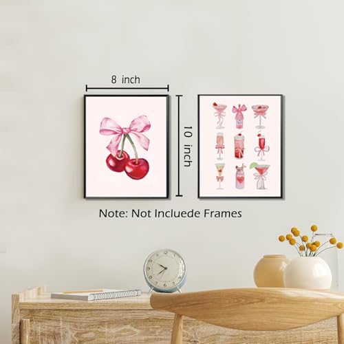 ANVOTIG 9pcs Pink Bow Canvas Wall Art Trendy Coquette Preppy Wall Decor Pictures Disco Ball Girly Room Decor Aesthetic Posters Prints for Bathroom Dorm Living Bedroom Decoration Unframed 8x10in - Image 3