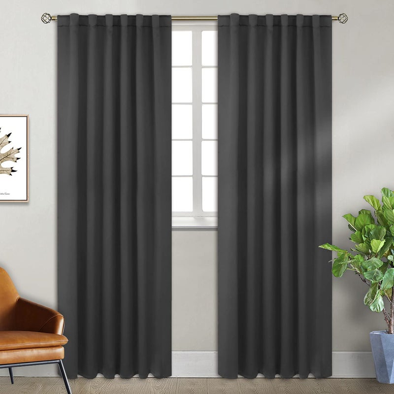 BGment Rod Pocket and Back Tab Blackout Curtains for Bedroom  Thermal Insulated Room Darkening Curtains for Living Room 2 Window Curtain Panels 52 x 84 Inch Dark Grey