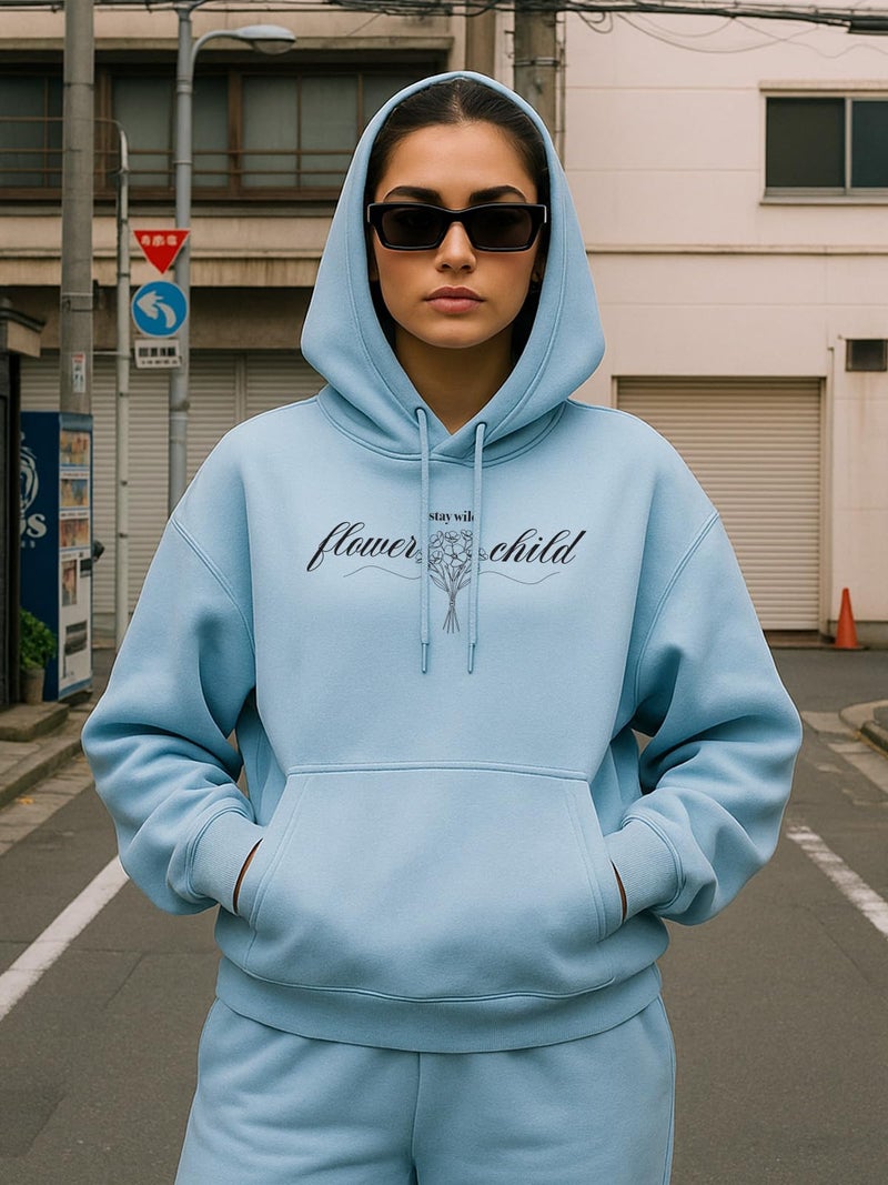JUNEBERRY® Polycotton Spun Oversized Fit Drop Shoulder Hooded Sweatshirt Full Sleeves Front Graphic Printed Jumper Hoodie for Women (OS_JB_HD_FC_PB_S) - Image 3