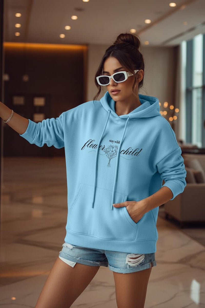 JUNEBERRY® Polycotton Spun Oversized Fit Drop Shoulder Hooded Sweatshirt Full Sleeves Front Graphic Printed Jumper Hoodie for Women (OS_JB_HD_FC_PB_S) - Image 2