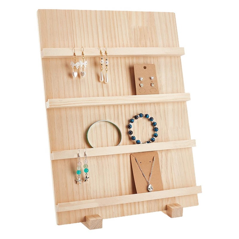 PH PandaHall 4Tier Wooden Earring Display Stand Retail Jewelry Display Riser Removable Showcase with Slots Rustic Earring Display Card Holder for Selling Craft Showing Exhibition Jewelry Storage - Image 2