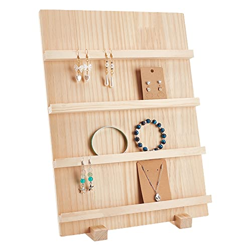 PH PandaHall 4Tier Wooden Earring Display Stand Retail Jewelry Display Riser Removable Showcase with Slots Rustic Earring Display Card Holder for Selling Craft Showing Exhibition Jewelry Storage - Image 1