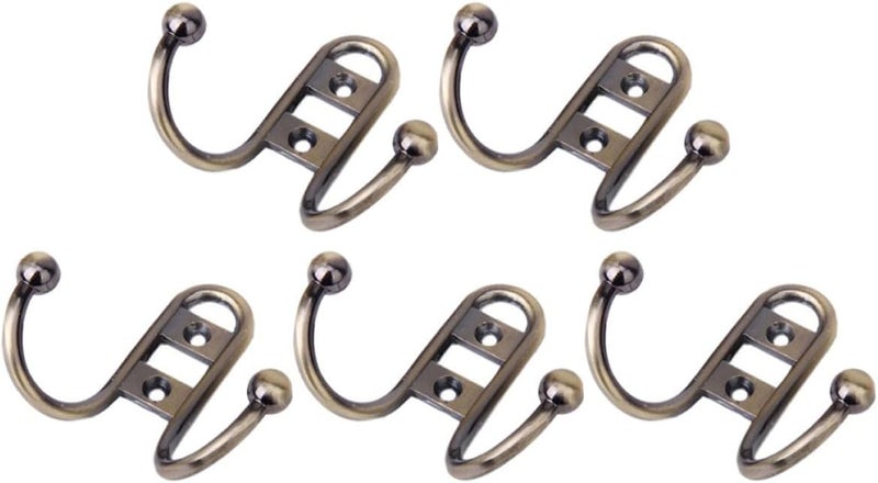 European Style Double Metal Wall Hooks 5pcs Zinc Alloy Coat Hangers Rustic Cabinet Hooks for Home Storage and Clothes Hanging - Image 1