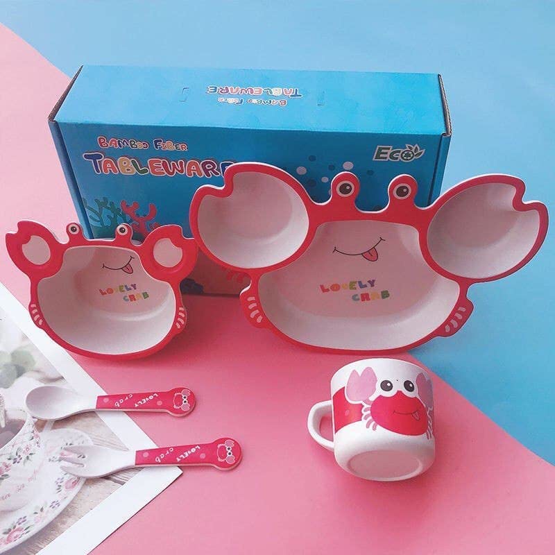 VBE® Animal Designs Shape red Crab Animal Kids Bamboo Fiber Dog Animal Kids Design Plates and Cup Feeding Set Dog Design Dinner Set, Party Sets, Lunch Sets Fun Plate Sets. - Image 5