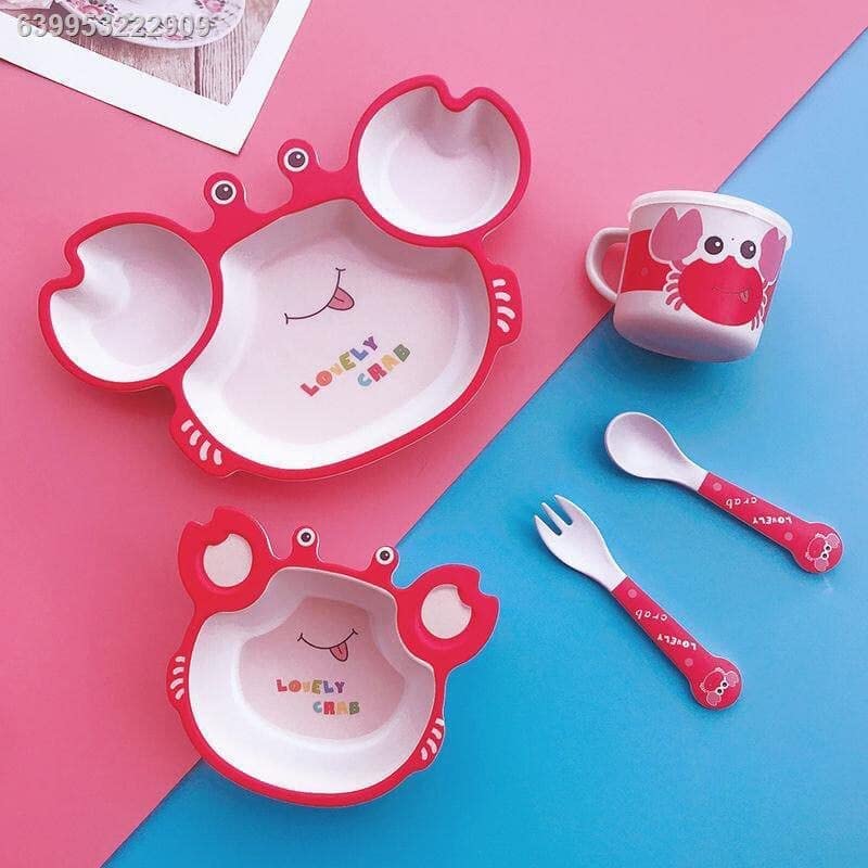 VBE® Animal Designs Shape red Crab Animal Kids Bamboo Fiber Dog Animal Kids Design Plates and Cup Feeding Set Dog Design Dinner Set, Party Sets, Lunch Sets Fun Plate Sets. - Image 2