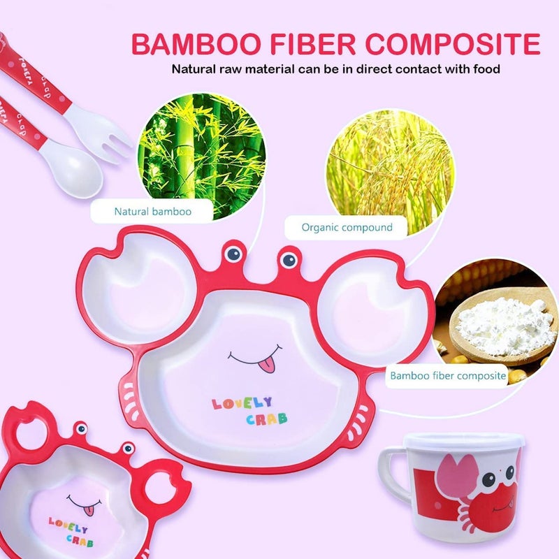 VBE® Animal Designs Shape red Crab Animal Kids Bamboo Fiber Dog Animal Kids Design Plates and Cup Feeding Set Dog Design Dinner Set, Party Sets, Lunch Sets Fun Plate Sets. - Image 4