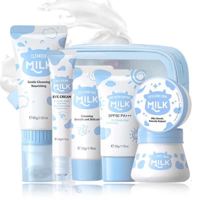 Evolvique Milk Skincare Set Teen Girls Gifts - Skin Care for Teens 10-12 - Skin Care Set Moisturizing - Skin Care Routine Kit for Women - Skincare for Girls 10-12 - with Eye&Face Cream,Sunscreen (7PCS, Milk) - Image 1