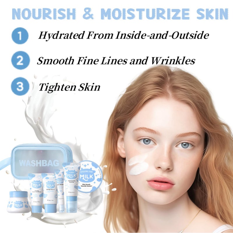 Evolvique Milk Skincare Set Teen Girls Gifts - Skin Care for Teens 10-12 - Skin Care Set Moisturizing - Skin Care Routine Kit for Women - Skincare for Girls 10-12 - with Eye&Face Cream,Sunscreen (7PCS, Milk) - Image 2