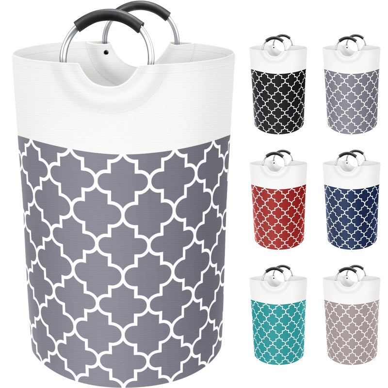 Fabspace Large Laundry Basket Laundry Hamper Bag Washing Bin Clothes Bag Collapsible Tall with Handles Waterproof Travel Bathroom College Essentials Storage for College Dorm Family Grey 75L