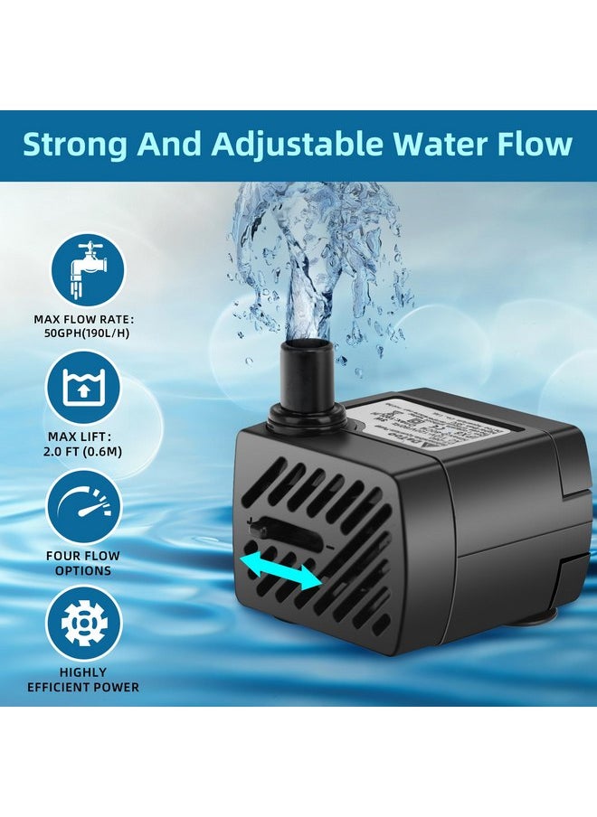 DATOO DaToo Mini Submersible Fountain Water Pump With LED Light 50GPH 3W Small Ultra Quiet Water Pump With Tubing For Aquarium Fish Tank Outdoor Pond Water Feature Fountain Statuary  - Image 2