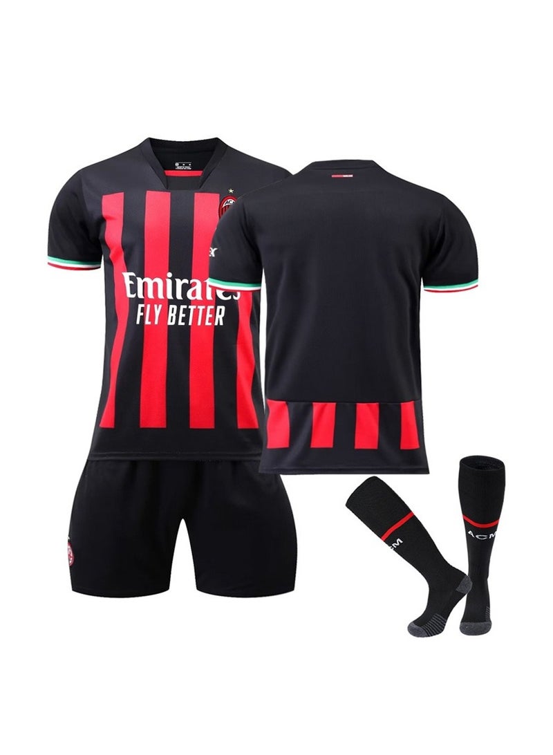 A 3-piece set of football jersey including a top, pants, socks , the fabric is comfortable, breathable and elastic, making it suitable for both adults and children to play outdoors