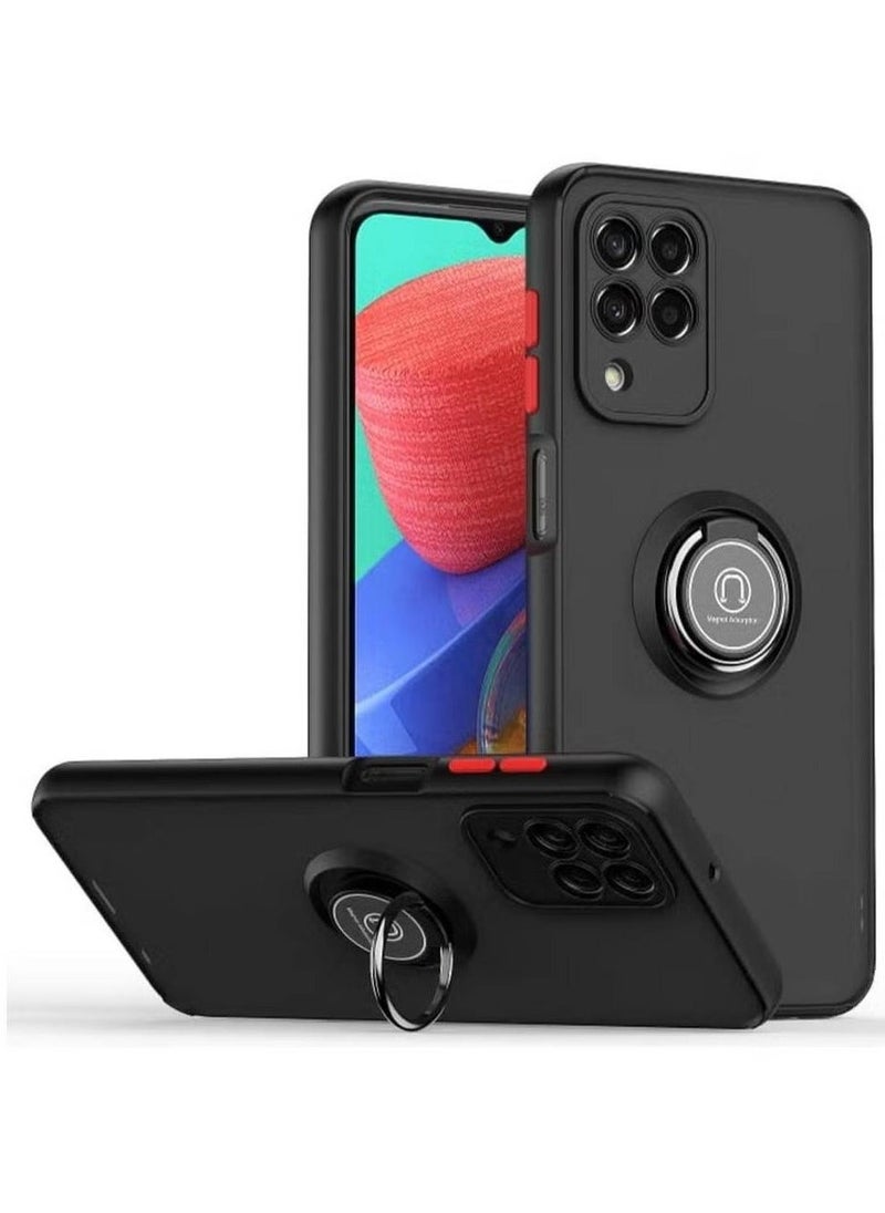 BGM Full Body Protective Case for Samsung Galaxy M32-4G – 360° Magnetic Ring Kickstand, Shockproof, Anti-Fingerprint – BLACK