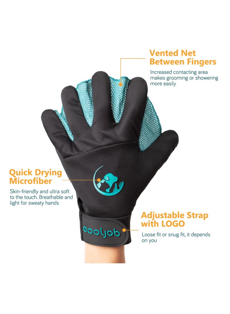 COOLJOB Pet Glove Pet Hair Remover with Web Reusable Washable Cleaning Massage Dog Grooming Mitt for Short Long Haired Dog Cat Horse Animal Washing Bathing Shedding Supplies 1 Pair Size M L - Image 3
