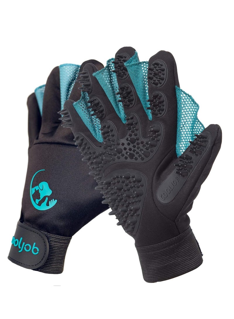 COOLJOB Pet Glove Pet Hair Remover with Web Reusable Washable Cleaning Massage Dog Grooming Mitt for Short Long Haired Dog Cat Horse Animal Washing Bathing Shedding Supplies 1 Pair Size M L - Image 1