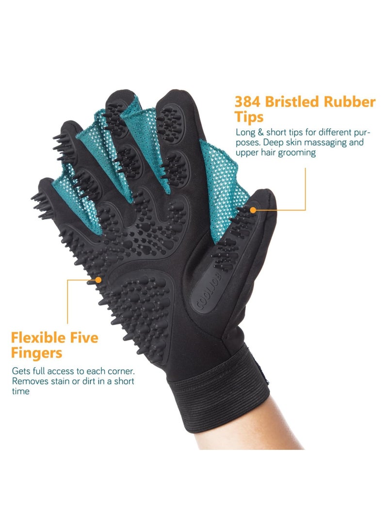 COOLJOB Pet Glove Pet Hair Remover with Web Reusable Washable Cleaning Massage Dog Grooming Mitt for Short Long Haired Dog Cat Horse Animal Washing Bathing Shedding Supplies 1 Pair Size M L - Image 2