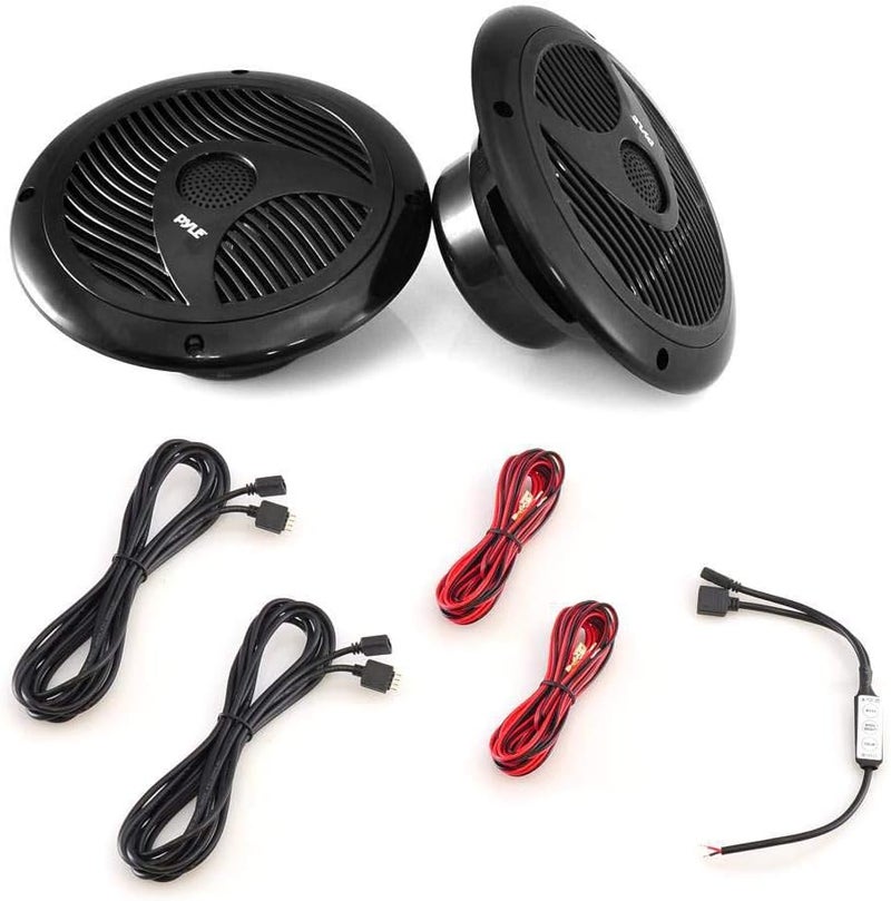 Pyle 6.5'' Dual Marine Speakers - IP44 Waterproof and Weather Resistant Outdoor Audio Stereo Sound System with Built-in Led Lights, 150 Watt Power and Polyprone Cone - 1 Pair - PLMR6LEB (Black) - Image 5