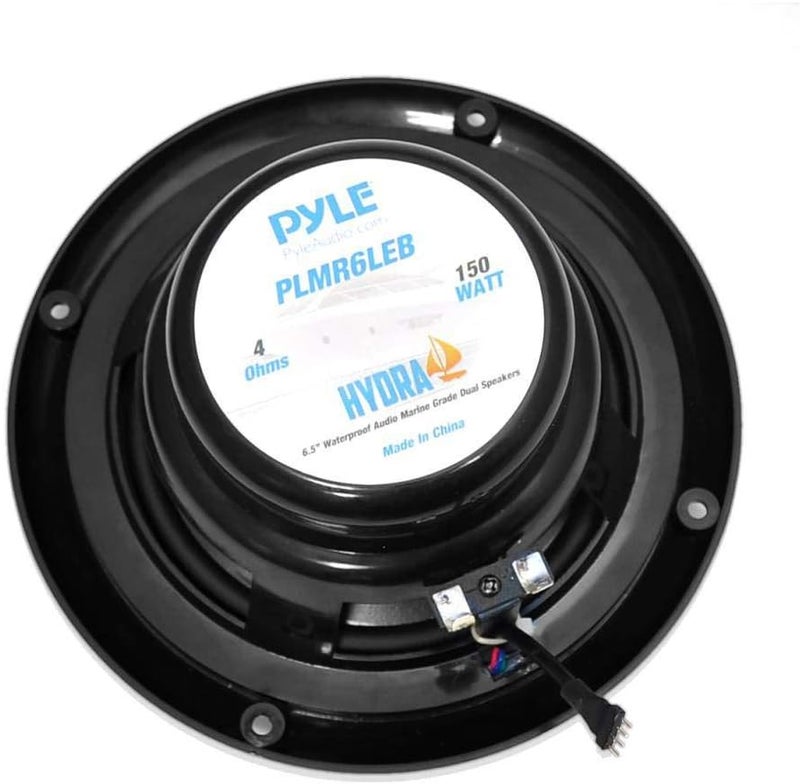 Pyle 6.5'' Dual Marine Speakers - IP44 Waterproof and Weather Resistant Outdoor Audio Stereo Sound System with Built-in Led Lights, 150 Watt Power and Polyprone Cone - 1 Pair - PLMR6LEB (Black) - Image 4