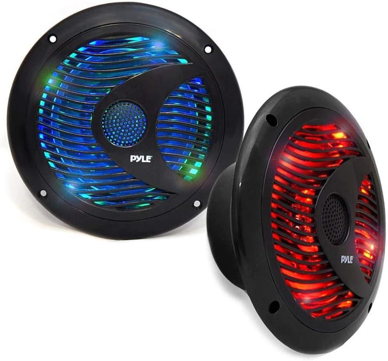 Pyle 6.5'' Dual Marine Speakers - IP44 Waterproof and Weather Resistant Outdoor Audio Stereo Sound System with Built-in Led Lights, 150 Watt Power and Polyprone Cone - 1 Pair - PLMR6LEB (Black) - Image 2