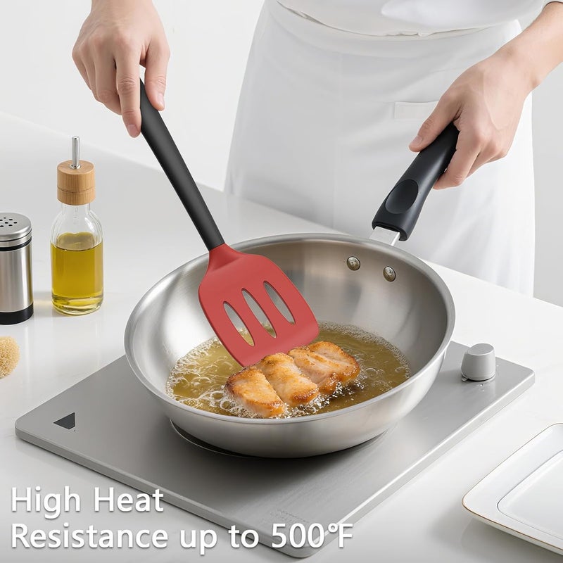 Coukre 3 Pack Silicone Spatula Set, High Heat Resistant, BPA-Free, Fish Spatula, Solid & Slotted Turner for Non-Stick Pans, Flipping Eggs, Pancakes, Fish, Burgers (3, RedBlack) - Image 4
