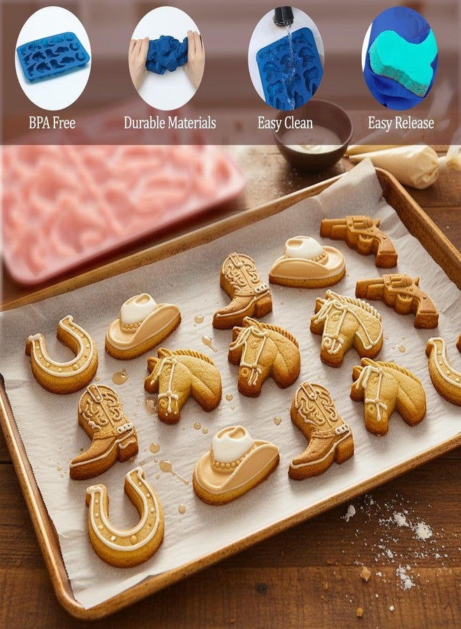 Shimmeroo Cowboy Silicone Gummy Molds, 3D Western Themed Chocolate Molds Silicone with Cowboy Horse Boots Hat Saddle Shapes for DIY Baking Cupcake Cake Candy Party Desserts Decorations(Blue) - Image 4