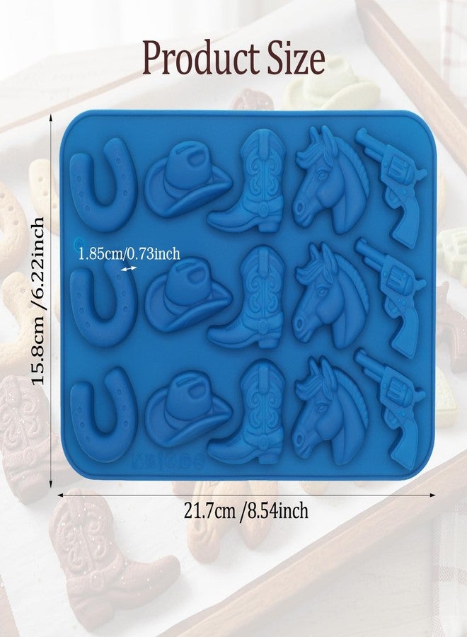 Shimmeroo Cowboy Silicone Gummy Molds, 3D Western Themed Chocolate Molds Silicone with Cowboy Horse Boots Hat Saddle Shapes for DIY Baking Cupcake Cake Candy Party Desserts Decorations(Blue) - Image 2