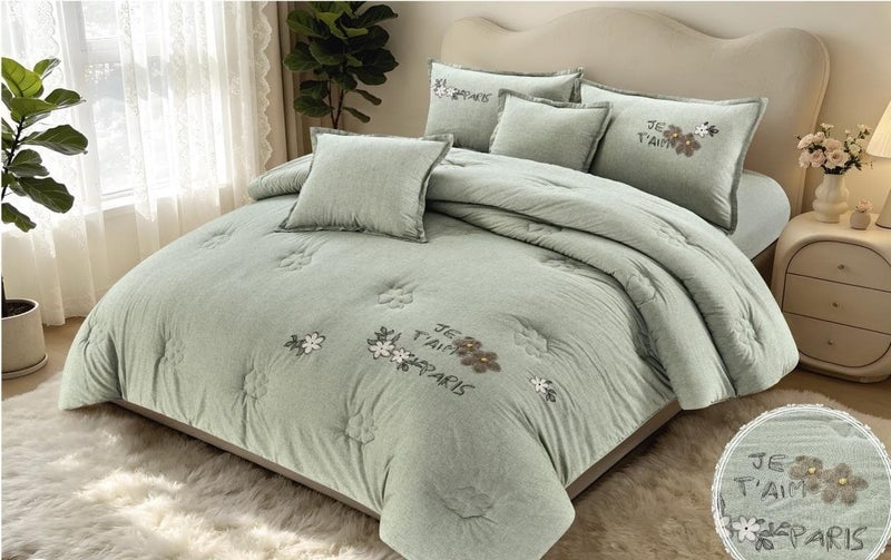 Plain cotton bedspread, 100% cotton, embroidered, 6 pieces