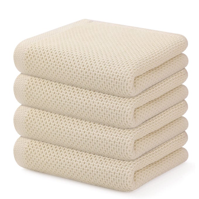 100 COTTON WAFFLE WEAVE KITCHEN TOWELS 4PACK SUPER SOFT AND ABSORBENT DISH TOWELS FOR DRYING DISHES KITCHEN HAND TOWELS 13 IN X 28 IN BEIGE