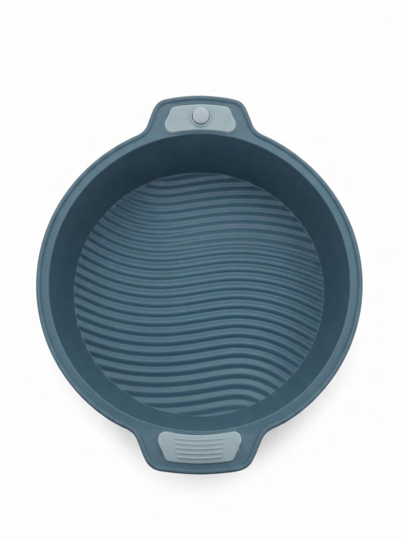 Round Silicone Cake Mold with Handles - Flexible Non-Stick Heavy Duty Baking Pan - Heat Resistant & Dishwasher Safe - Blue. - Image 1