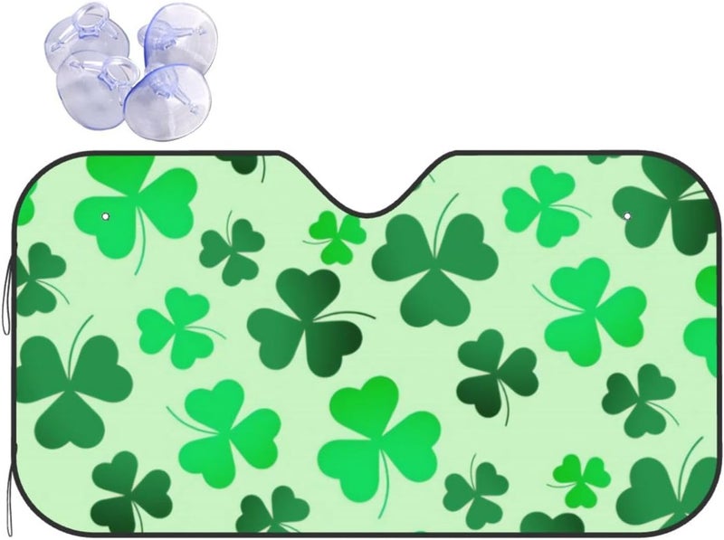 Shamrock Clover Green Happy St Patrick's Day Irish Car Windshield Sun Shade, Keeps Interior Cool, Foldable Sun Visor Protector, Fits Cars Trucks SUVs Medium - Image 1