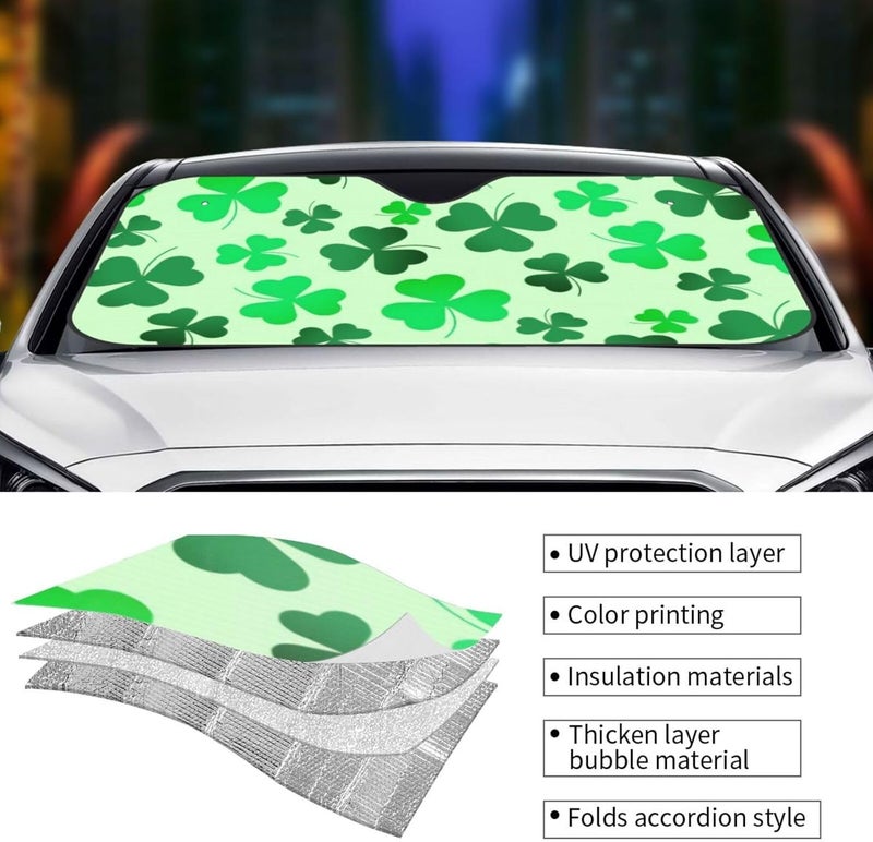 Shamrock Clover Green Happy St Patrick's Day Irish Car Windshield Sun Shade, Keeps Interior Cool, Foldable Sun Visor Protector, Fits Cars Trucks SUVs Medium - Image 5