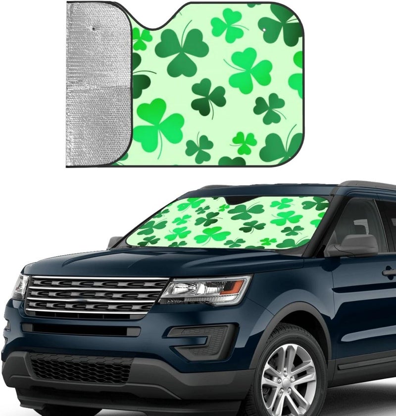 Shamrock Clover Green Happy St Patrick's Day Irish Car Windshield Sun Shade, Keeps Interior Cool, Foldable Sun Visor Protector, Fits Cars Trucks SUVs Medium - Image 3