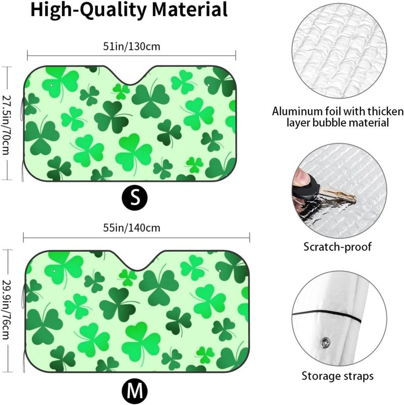 Shamrock Clover Green Happy St Patrick's Day Irish Car Windshield Sun Shade, Keeps Interior Cool, Foldable Sun Visor Protector, Fits Cars Trucks SUVs Medium - Image 4