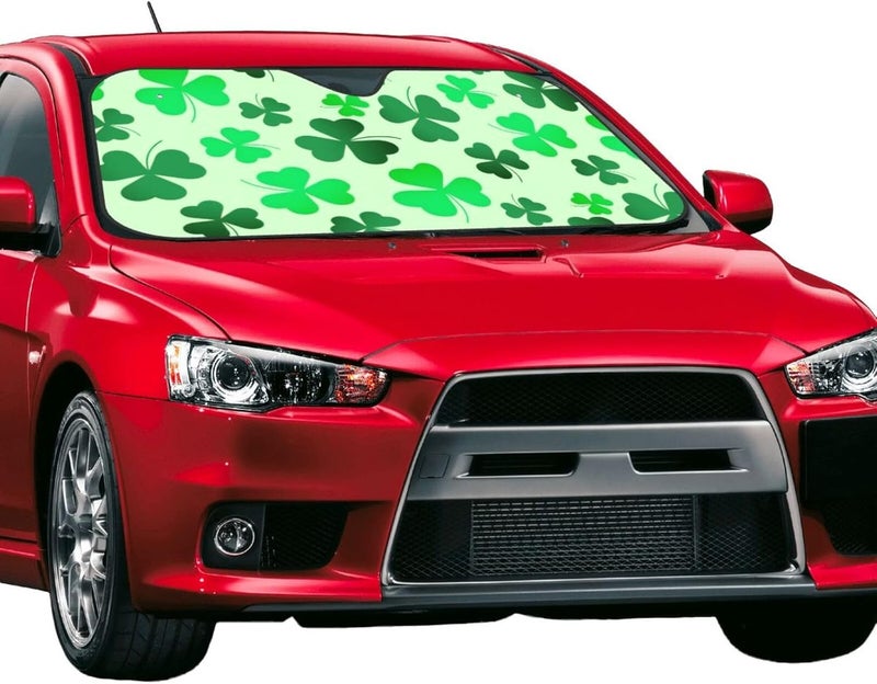 Shamrock Clover Green Happy St Patrick's Day Irish Car Windshield Sun Shade, Keeps Interior Cool, Foldable Sun Visor Protector, Fits Cars Trucks SUVs Medium - Image 2