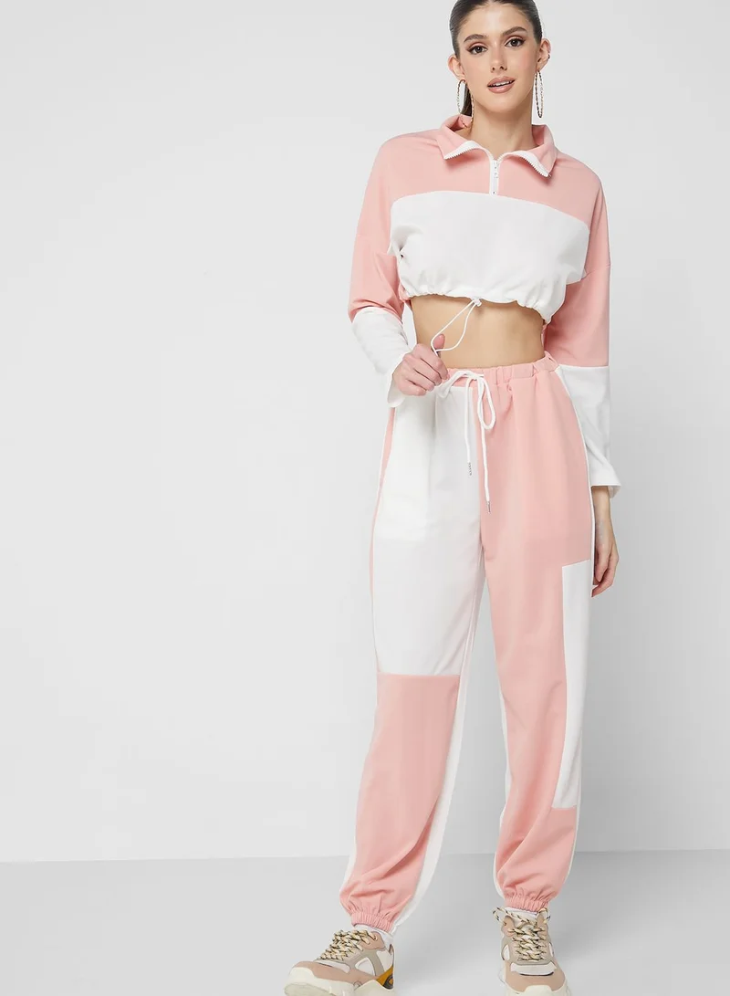 Ginger Cropped Color Block Jogger Set