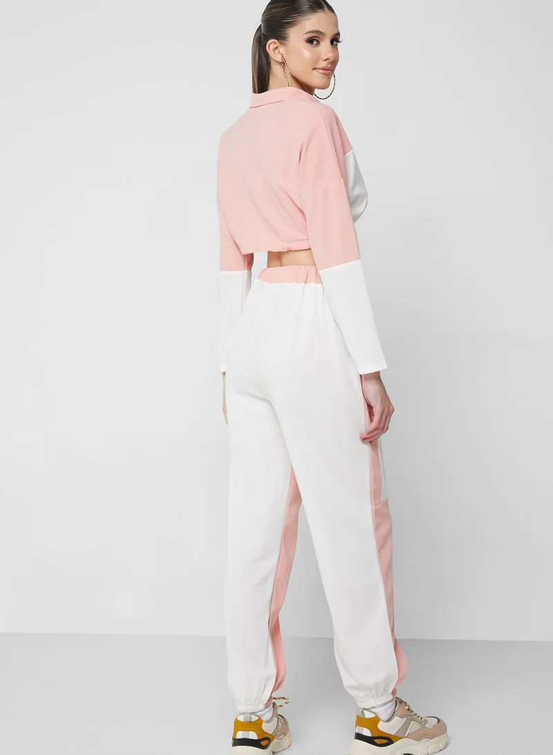 Ginger Cropped Color Block Jogger Set