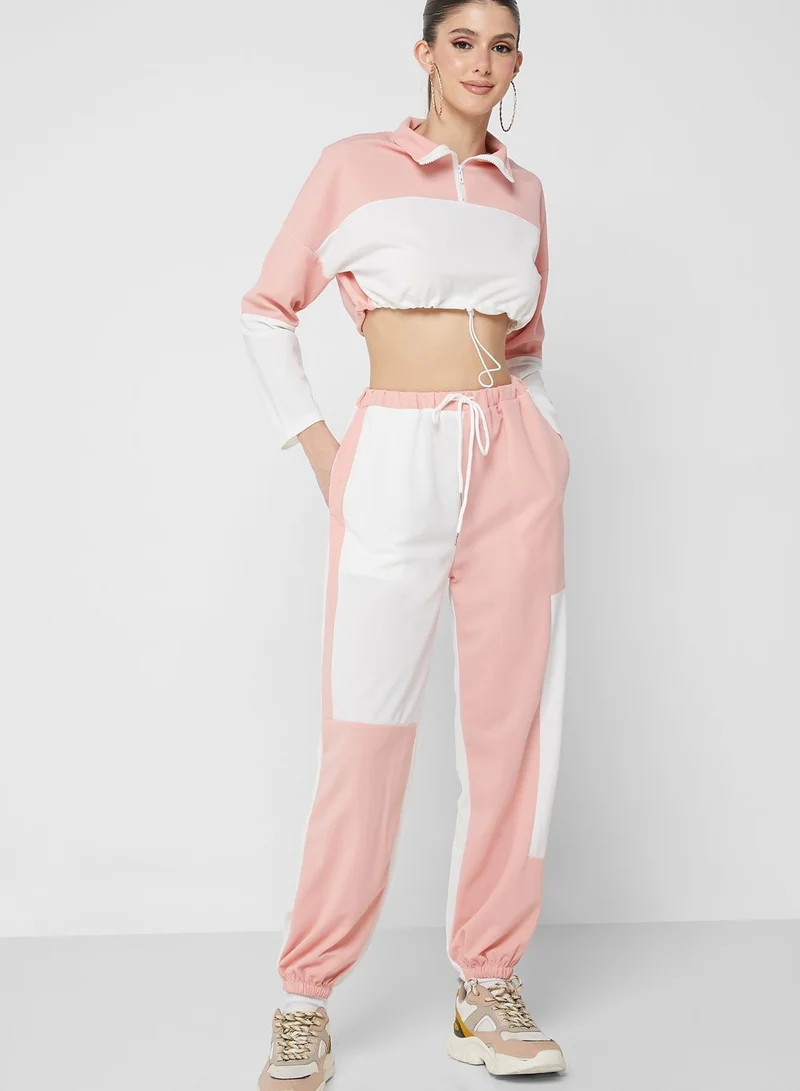 Ginger Cropped Color Block Jogger Set