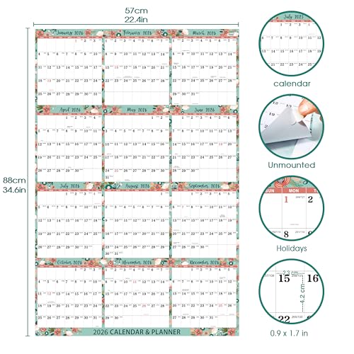 Coboll 2026 Calendar - Yearly 2026 Wall Calendar, January 2026 - December 2026, 22.4''x34.6, Paper Folded Wall Calendars 2026, Large Wall Calendar 12 Month One - Image 3