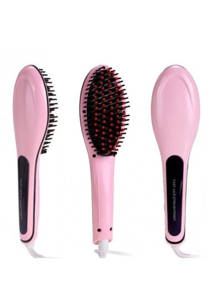 2-In-1 Hair Curler And Straightener Brush Pink - Image 1
