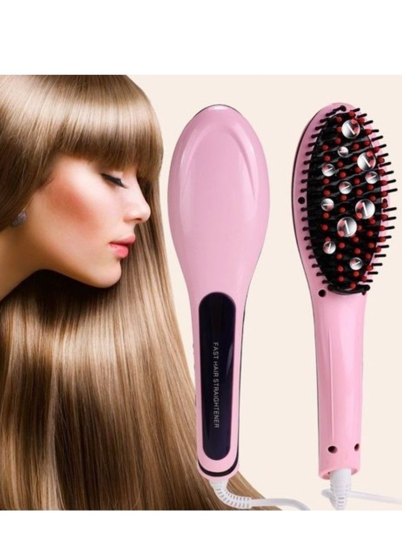 2-In-1 Hair Curler And Straightener Brush Pink - Image 3