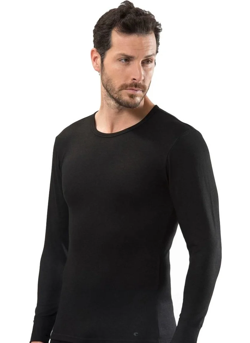 Tutku Elit Passion Elite Elastane Zero Collar Long Sleeve Men's Undershirt 1302 Black