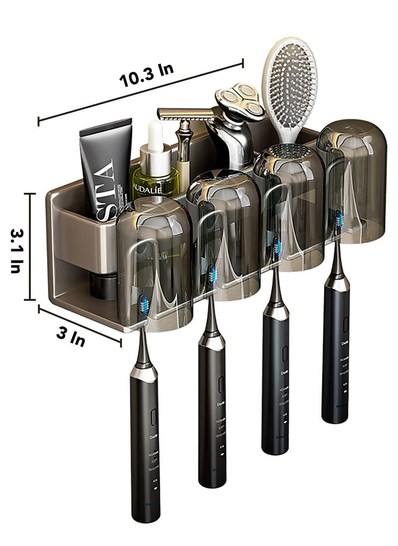 MIXDE Self-Adhesive Toothbrush Holder for Bathroom, No-Drill Wall Mounted Toothbrush Rack with Storage Organizer, Made by Space Aluminum, Perfect for Families and Shared Bathroom  - Image 2