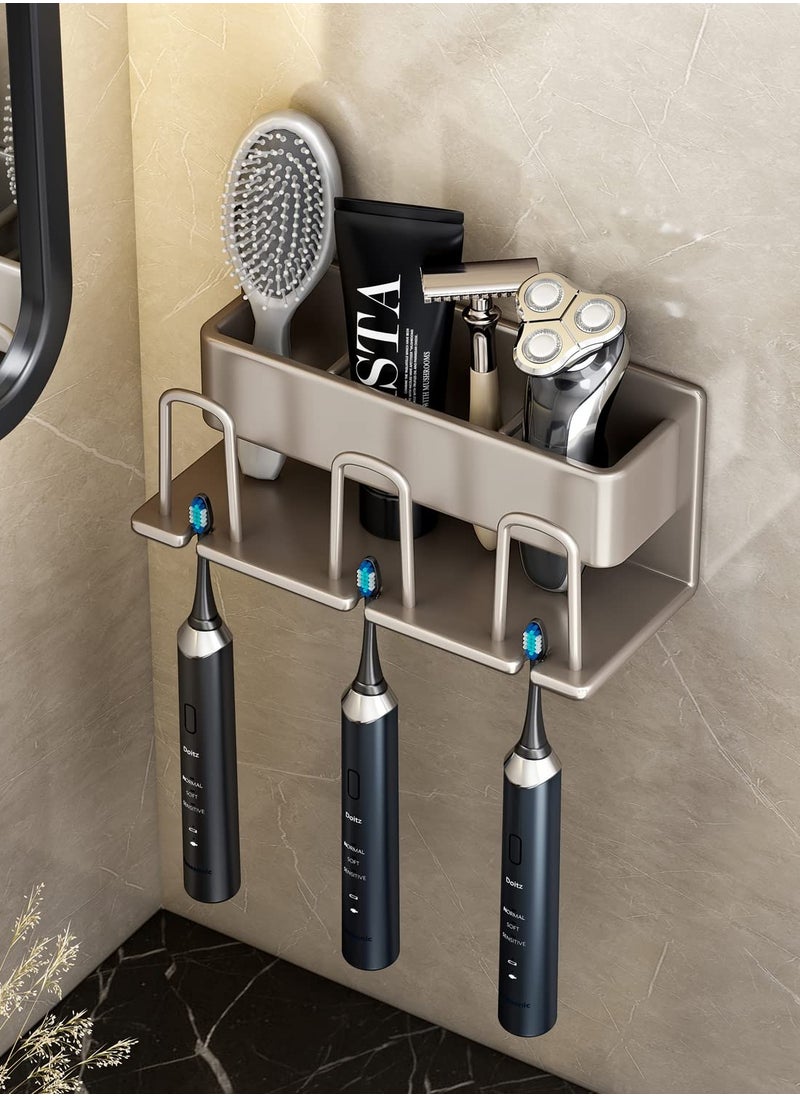 MIXDE Self-Adhesive Toothbrush Holder for Bathroom, No-Drill Wall Mounted Toothbrush Rack with Storage Organizer, Made by Space Aluminum, Perfect for Families and Shared Bathroom  - Image 5