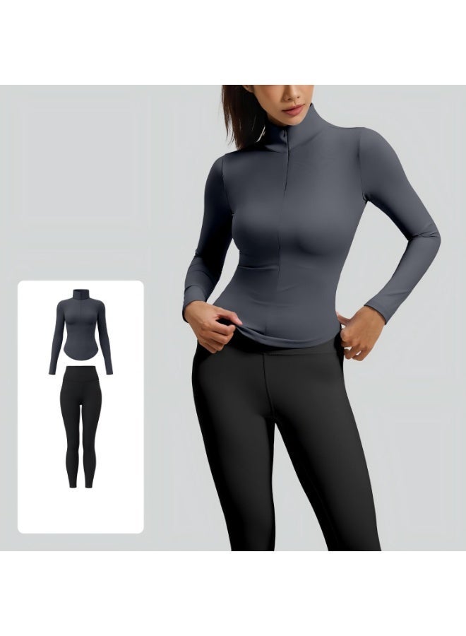 Buttery Soft 2 Piece Yoga Workout Set - Smooth Half Zip Stand Collar Top and High Elasticity Leggings Dynamic Athleisure Outfit - Image 1